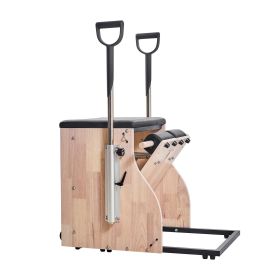 Pilates Chair, Split-Pedal Stability Combo Chairs with Handles, Rubber Wood Frame Yoga Fitness Trainer, Exercise Reformer