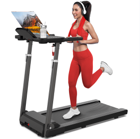 300LBS Folding Electric Treadmill Bluetooth APP Support Walking Aerobic Training Preset Program LCD Display 10in 2.5HP Motor adjustment height ho